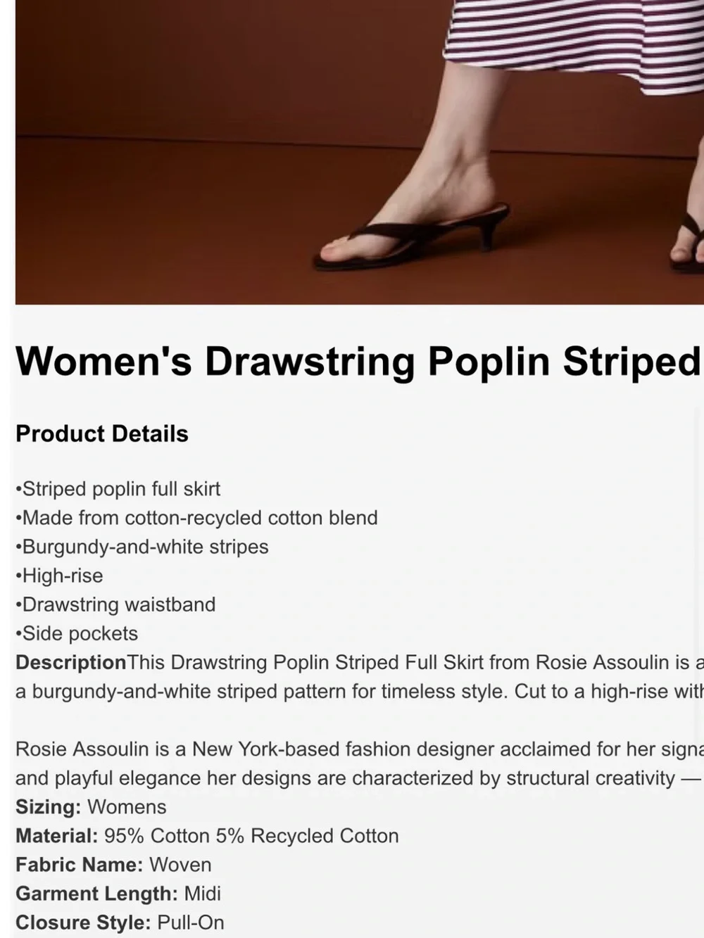Women Drawstring Poplin Striped Full Midi Skirt - Rosie Assoulin Burgundy